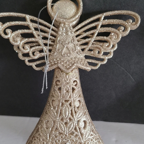 Lot of 2 Christmas tree ornaments Glittered gold Angel  plastic 6 in. - Picture 5 of 8